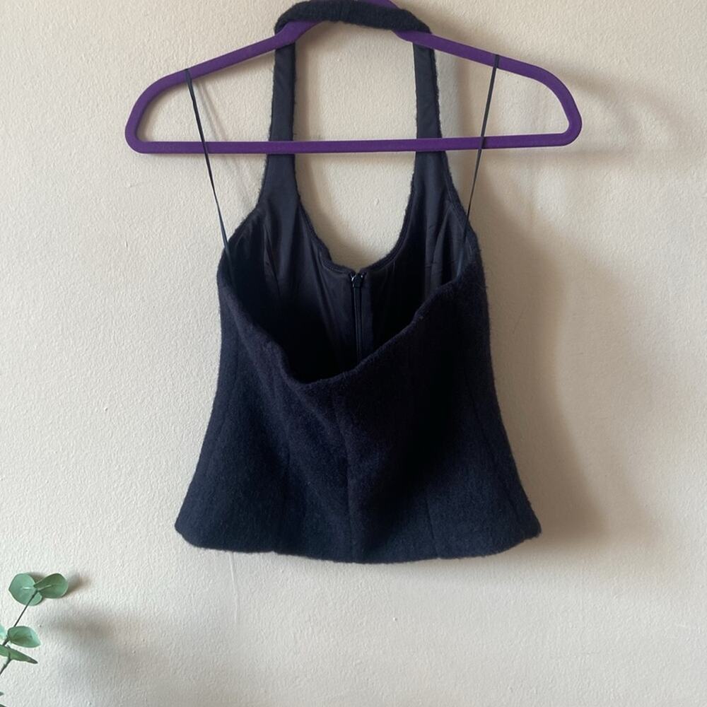 New Zara Black Fuzzy Zip Front Halter Top Small Cropped Open Back Summer Sexy - Picture 4 of 6